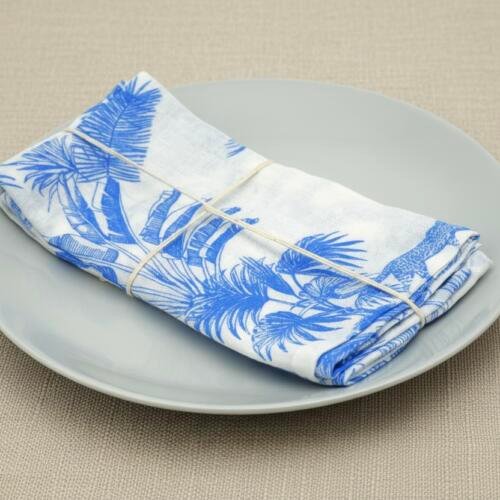 Set x 4 servilletas de lino: Palmas azules