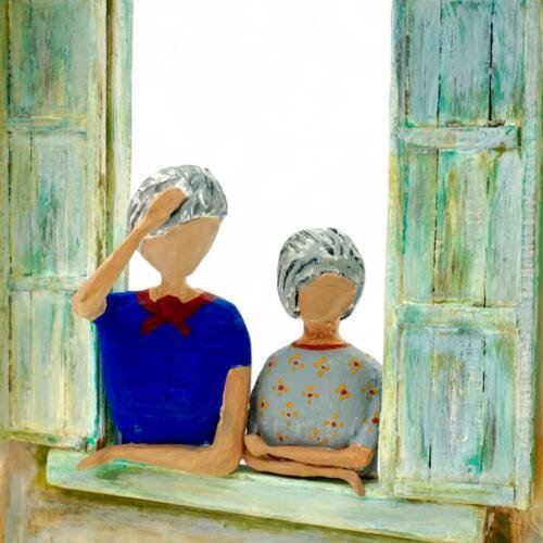 Cuadro tallado en madera: Las Chismosas