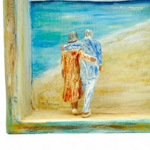Cuadro tallado en madera: Pareja y el mar