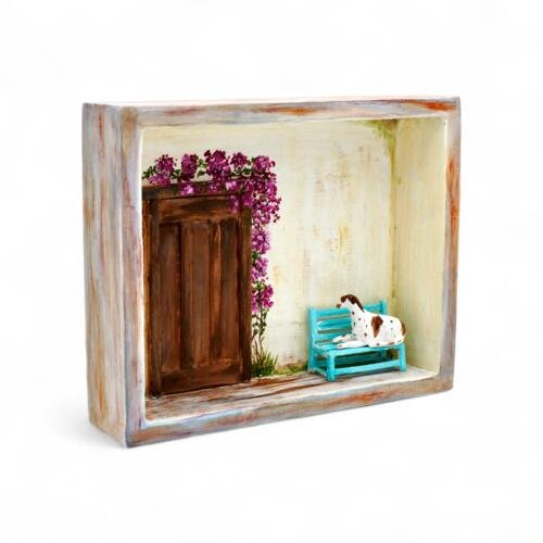 Cuadro tallado en madera: Perro en Silla