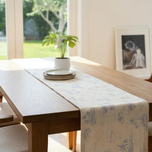 Camino de mesa de lino: Pueblitos azules